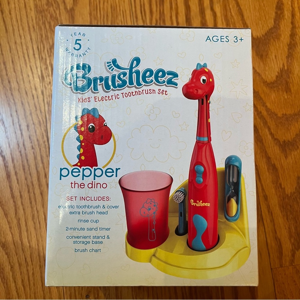 *NEW* Brusheez Kid’s Electric Toothbrush Set. Pepper the Dino Ages 3+